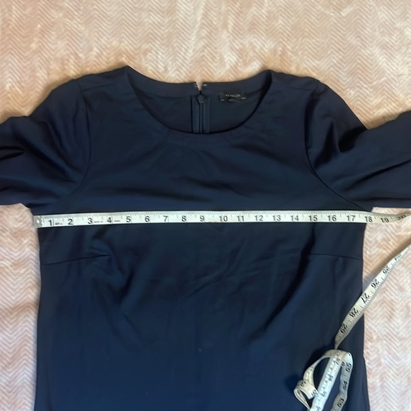 Ann Taylor Navy dress with adorable puff sleeves with white embroidered designs - Picture 6 of 11